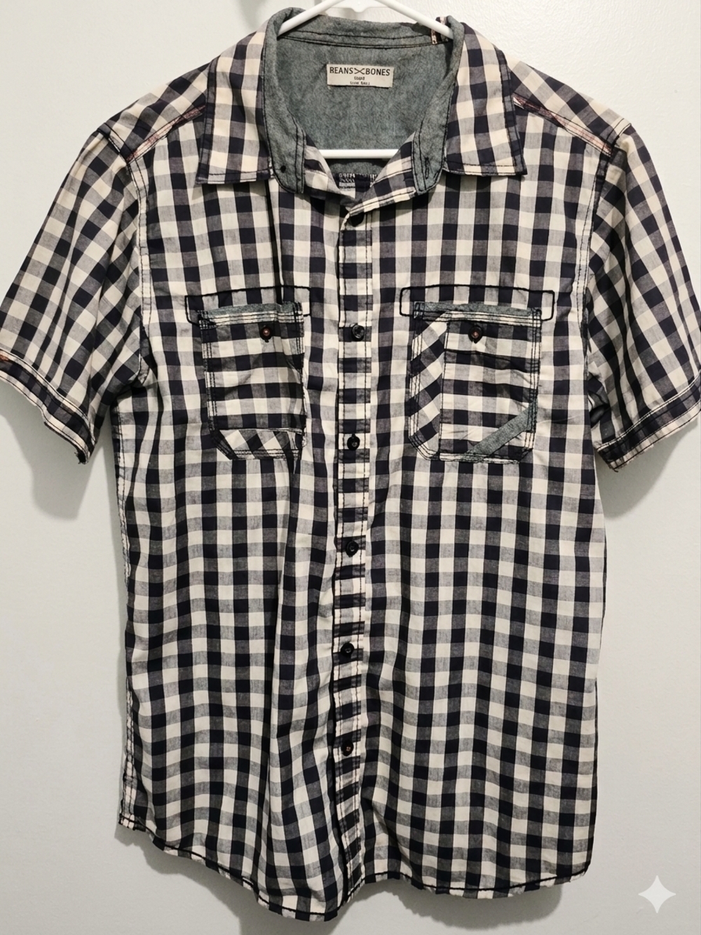 Beans Bones Men’s Short-Sleeve Black & White Check Button-Down Shirt